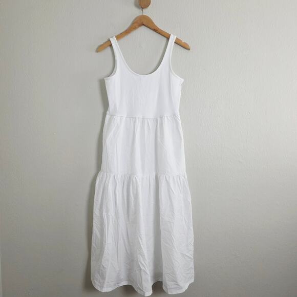 J. Crew Tiered Knit Mixy Midi Dress in White - NWT Cotton Pockets Medium Petite - Picture 4 of 13
